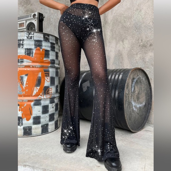 ICON Allover Print Flare Leg Mesh Pants - Picture 5 of 10